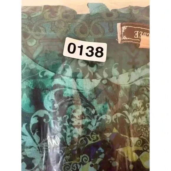 Decree Womens L Y2K Geometric Top Teal Tattoo Print Long Sleeve 2000s Grunge - Picture 9 of 9